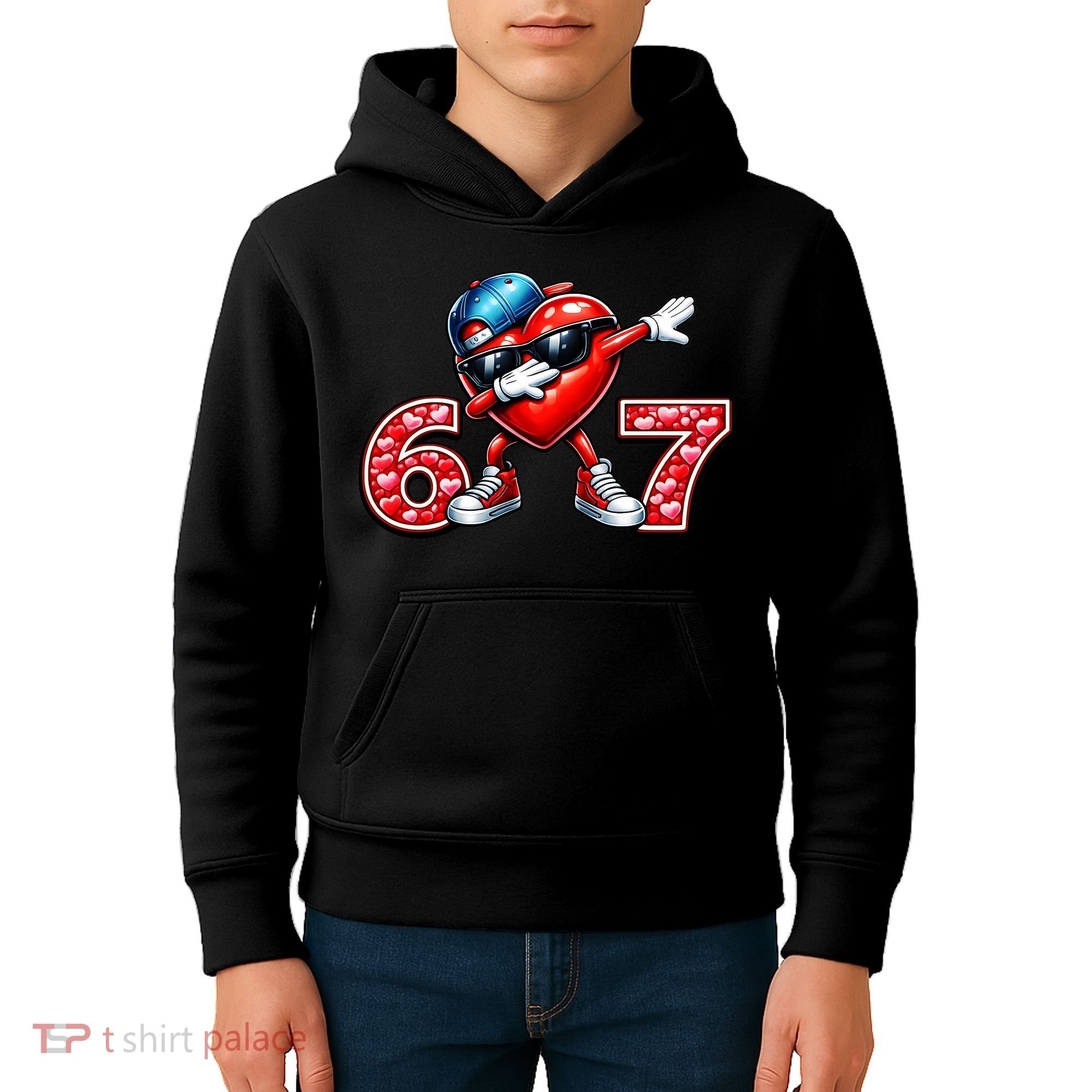 67 Meme 6-7 Heart Dabbing Six Seven Valentines Day Kids Hoodie