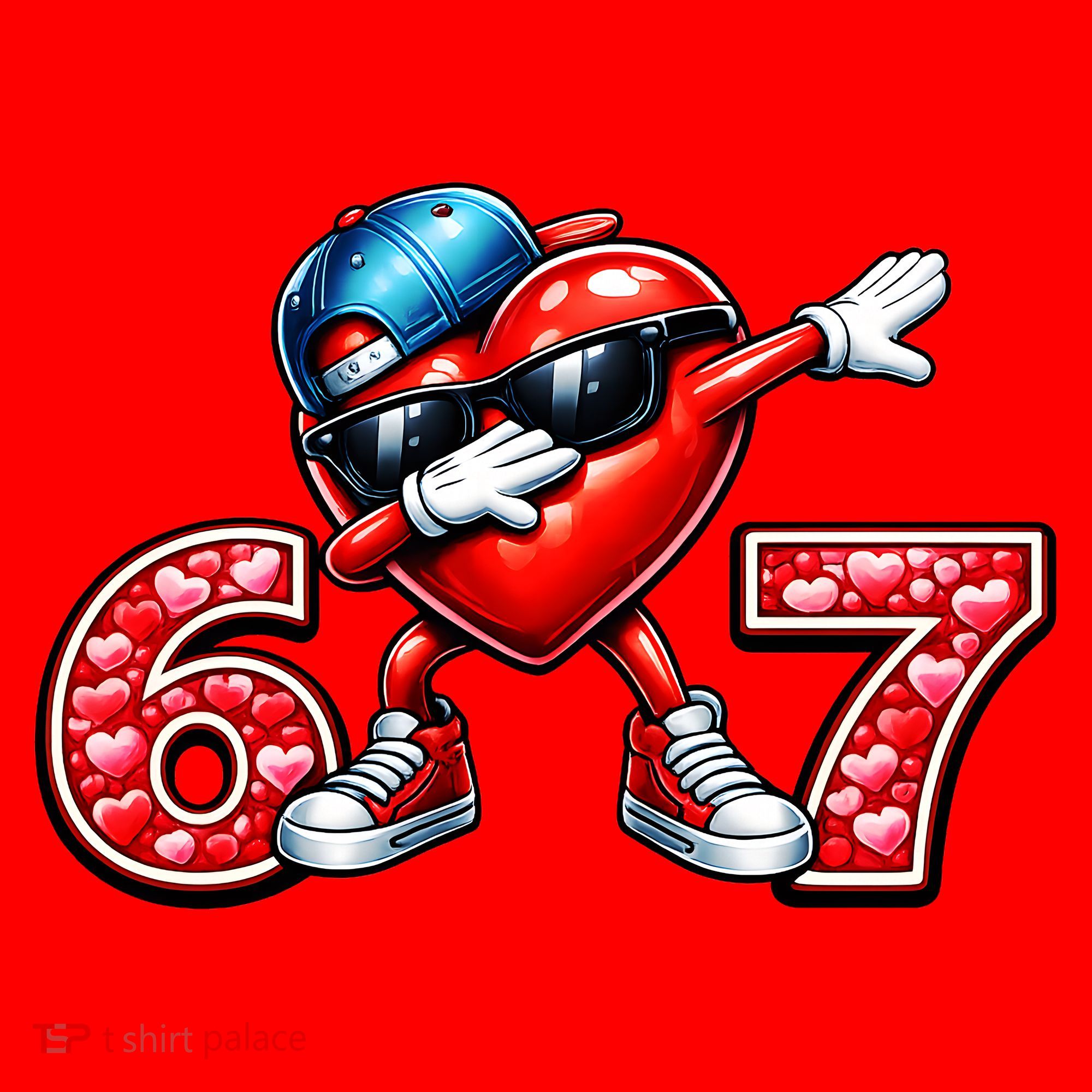 67 Meme 6-7 Heart Dabbing Six Seven Valentines Day Santa Hat