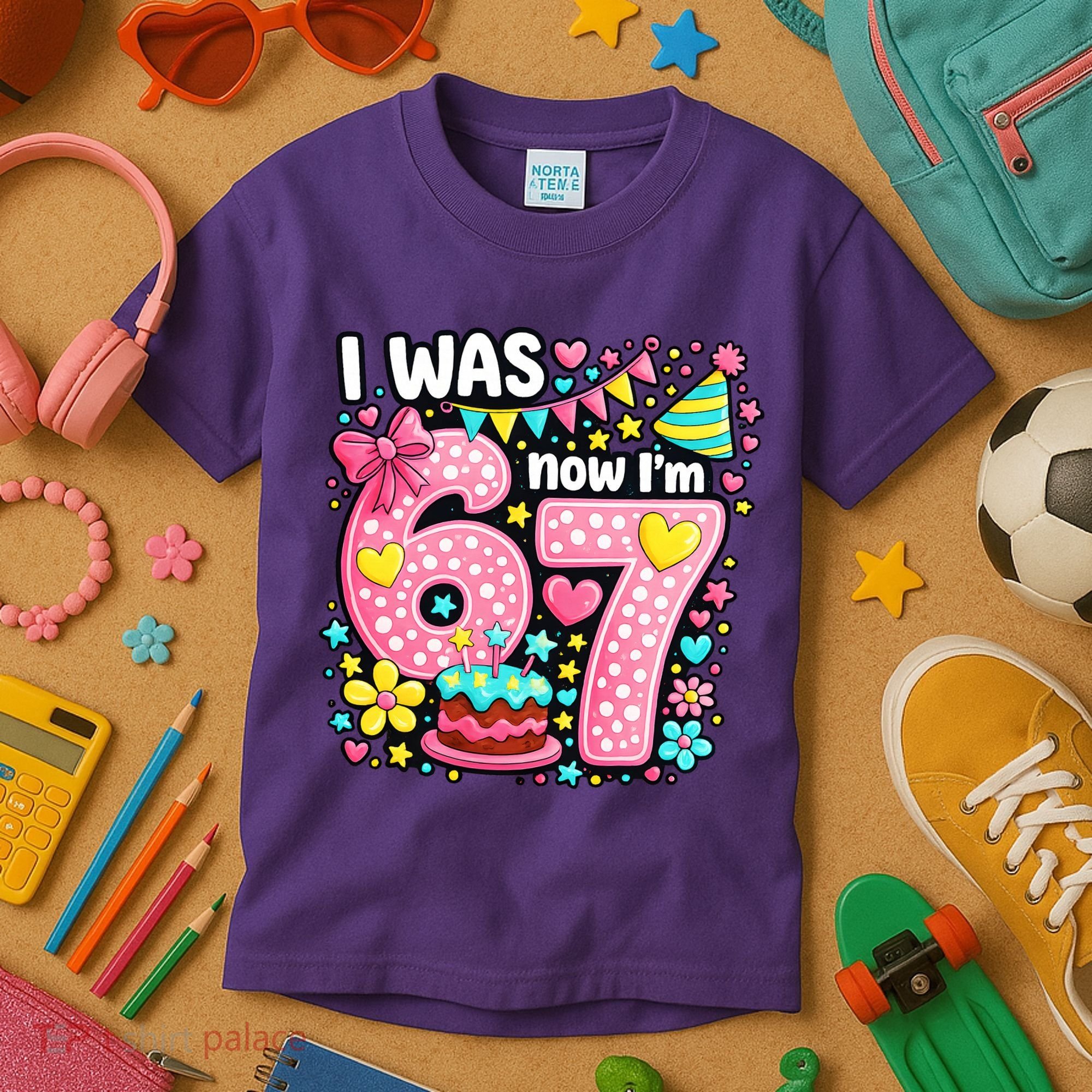 67 Meme 7th Birthday I Was 6 Now I'm 7 Kids T-Shirt