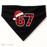 67 Meme Funny Christmas Red Plaid Xmas Slang USA-Made Doggie Bandana thumb 0