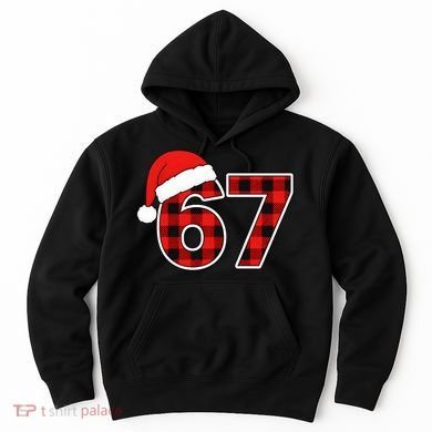 67 Meme Funny Christmas Red Plaid Xmas Slang Hoodie