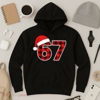 67 Meme Funny Christmas Red Plaid Xmas Slang Hoodie thumb 3