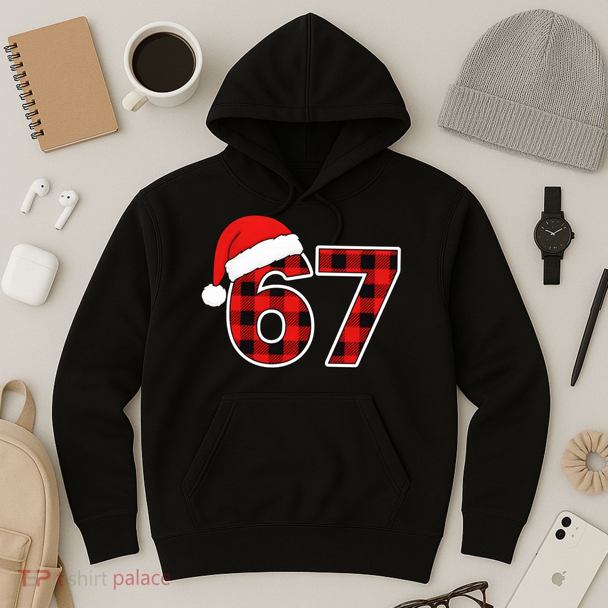 67 Meme Funny Christmas Red Plaid Xmas Slang Hoodie