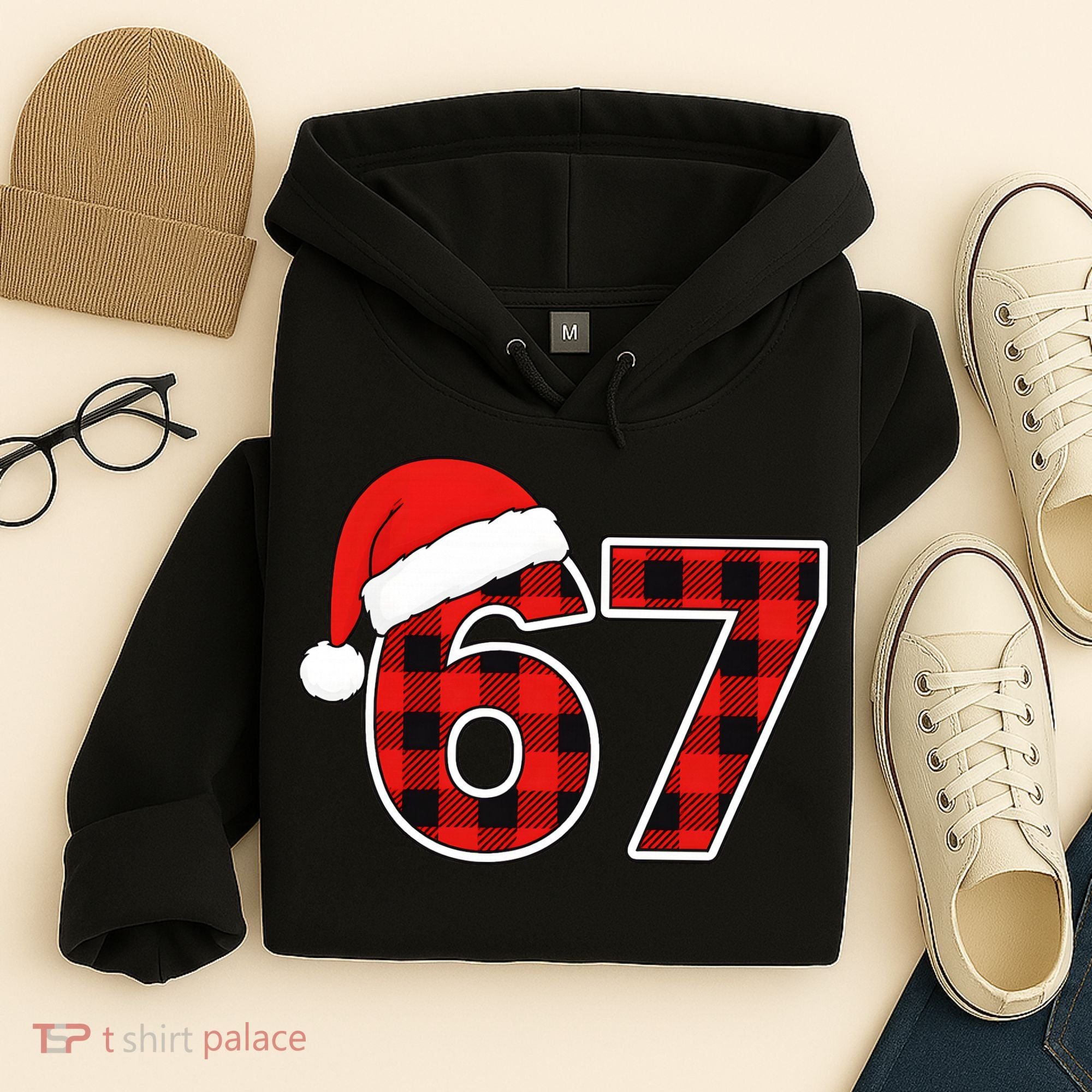 67 Meme Funny Christmas Red Plaid Xmas Slang Hoodie