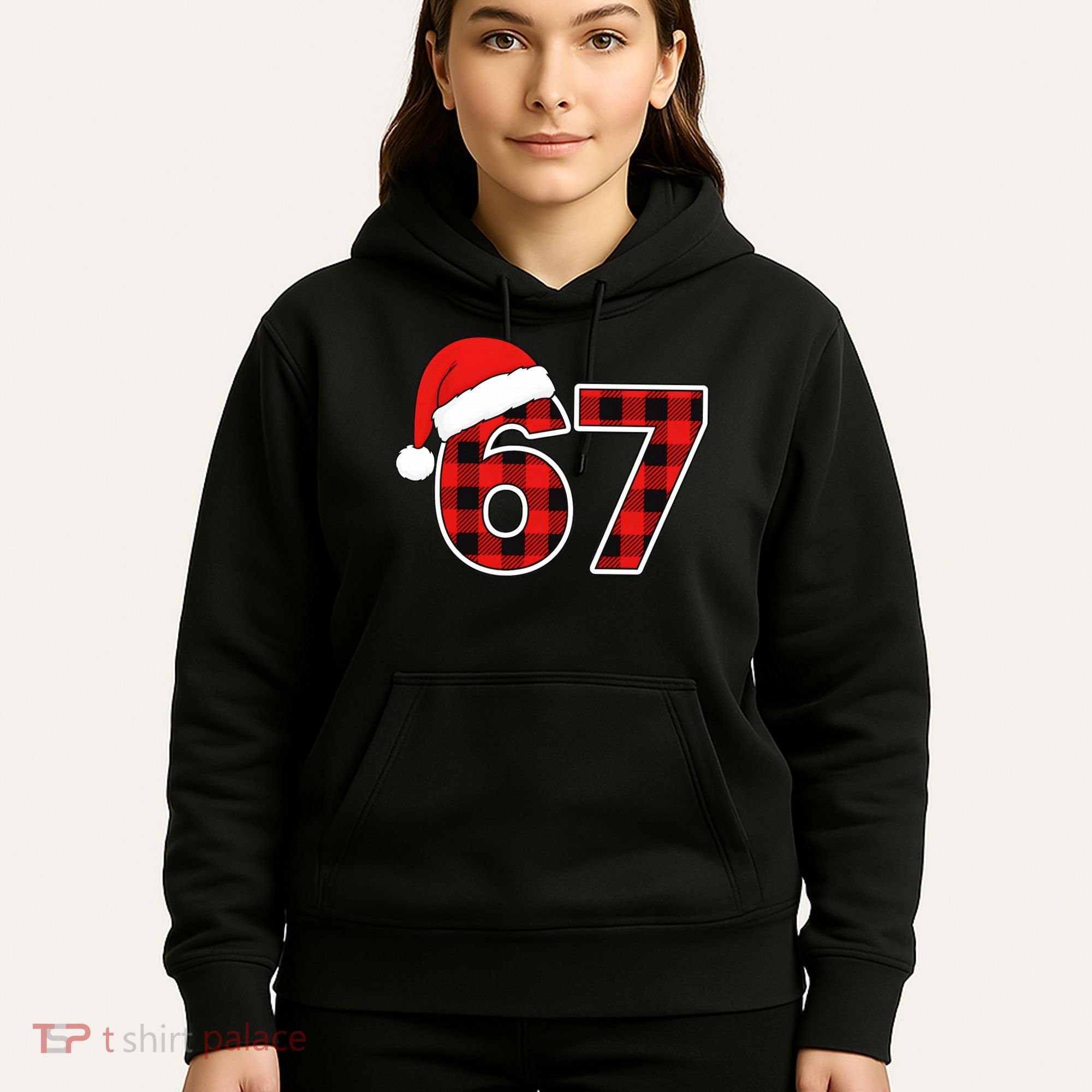 67 Meme Funny Christmas Red Plaid Xmas Slang Hoodie