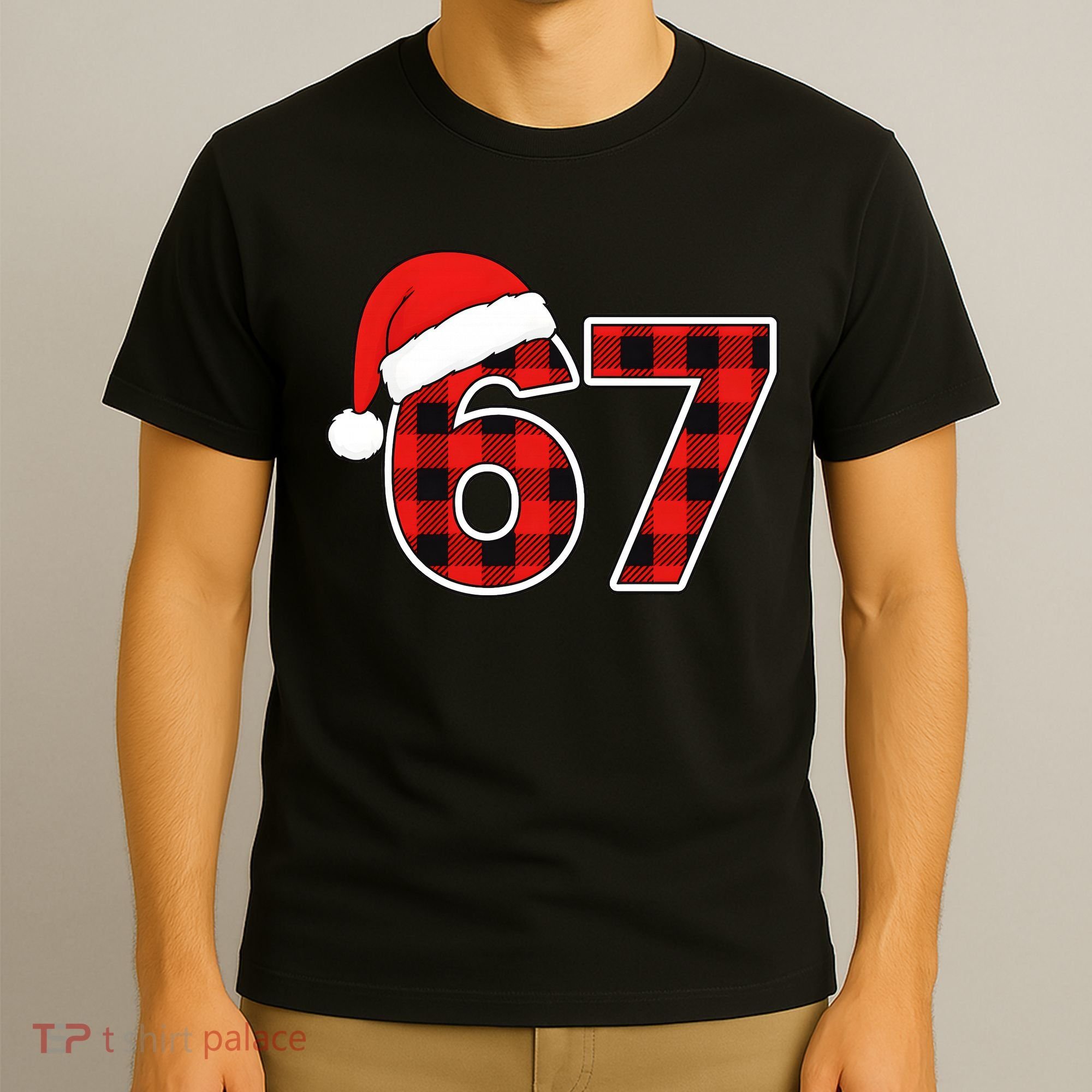 67 Meme Funny Christmas Red Plaid Xmas Slang T-Shirt