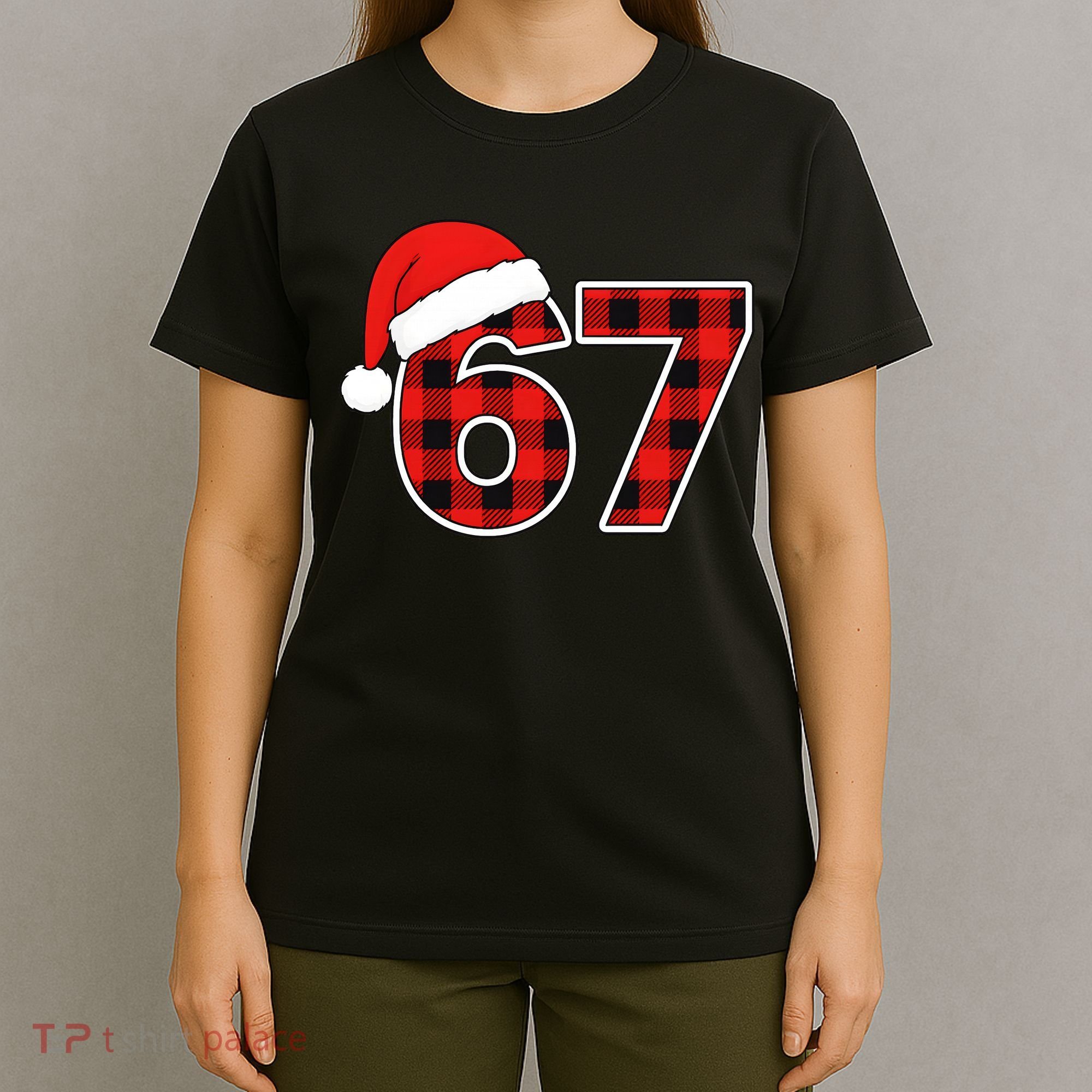 67 Meme Funny Christmas Red Plaid Xmas Slang T-Shirt