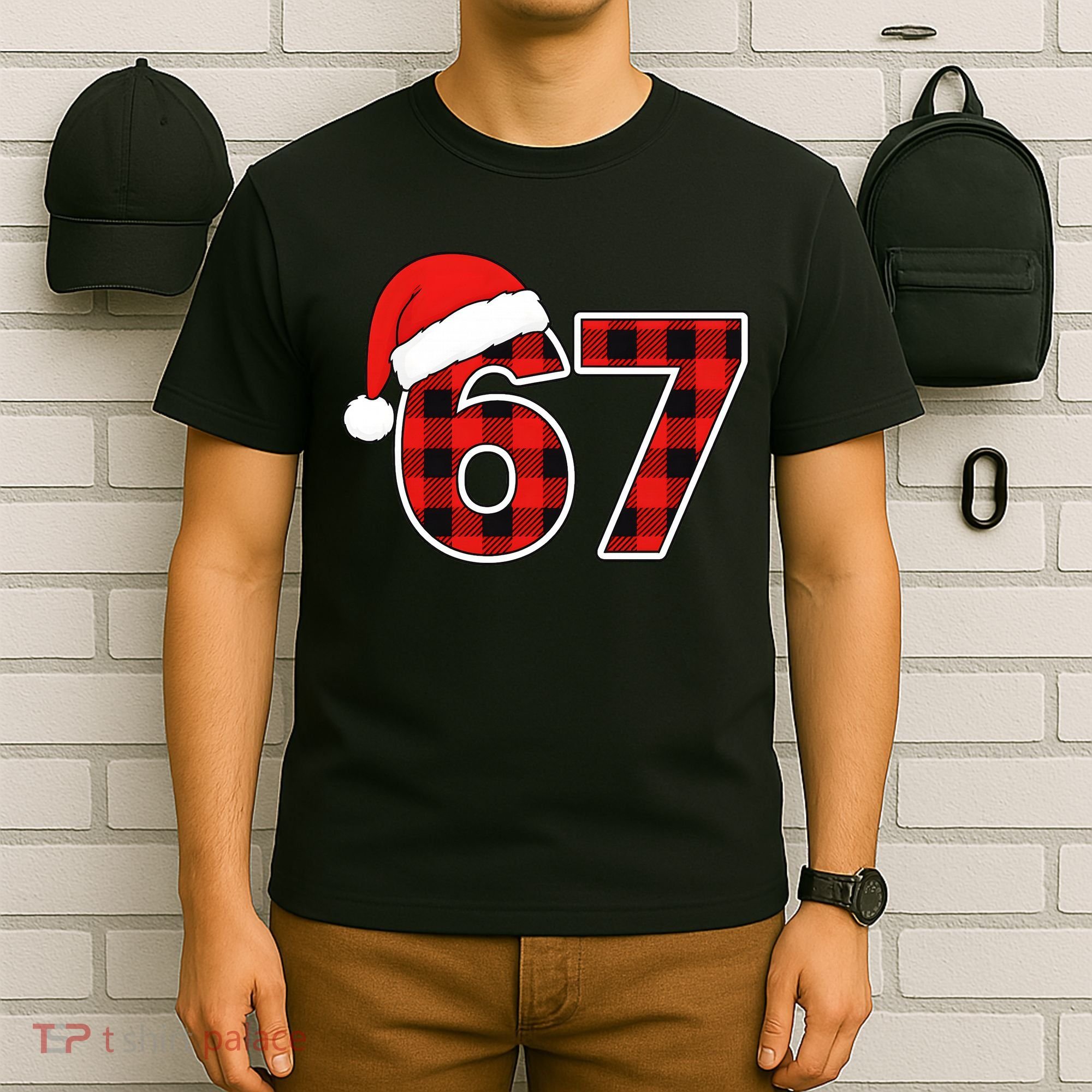 67 Meme Funny Christmas Red Plaid Xmas Slang T-Shirt