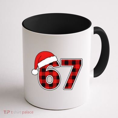 67 Meme Funny Christmas Red Plaid Xmas Slang Coffee Mug back