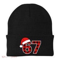 67 Meme Funny Christmas Red Plaid Xmas Slang Beanie thumb 0