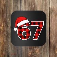 67 Meme Funny Christmas Red Plaid Xmas Slang Coaster thumb 0