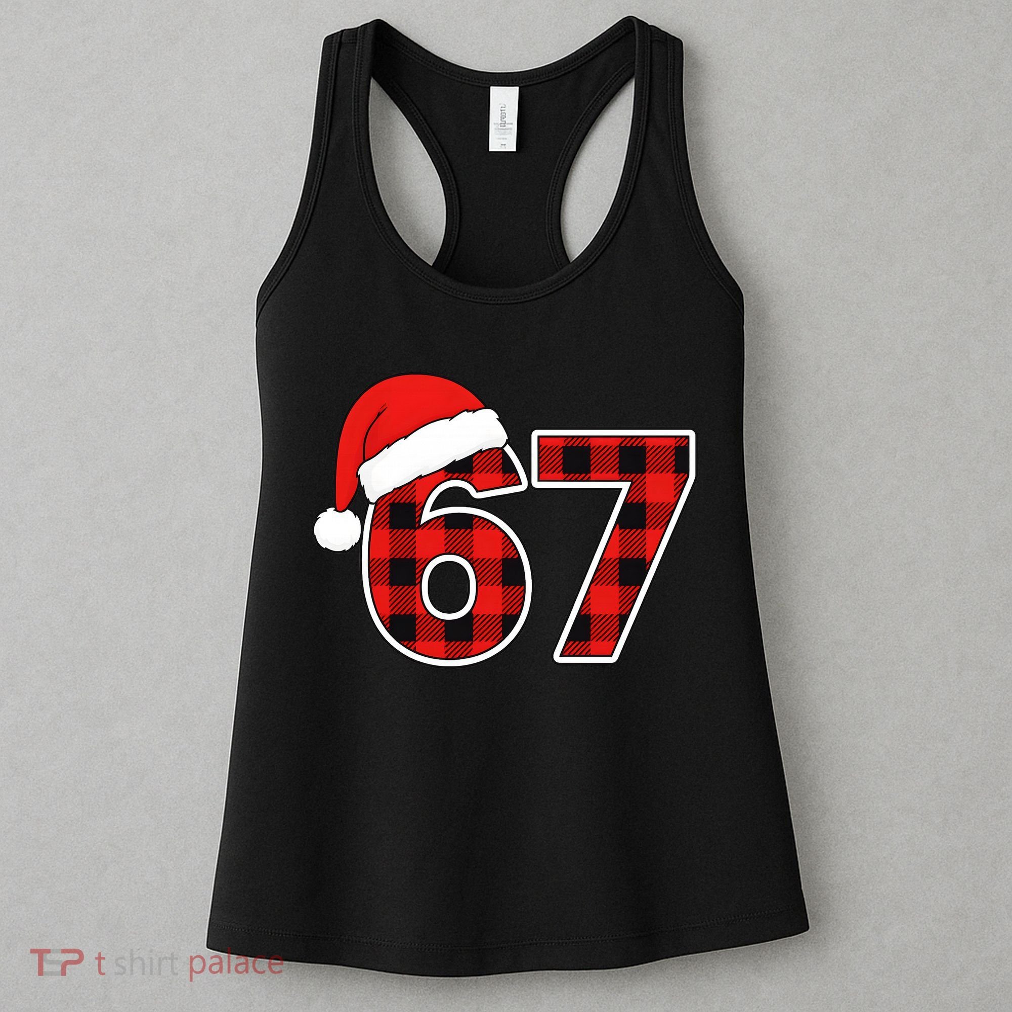 67 Meme Funny Christmas Red Plaid Xmas Slang Women's Tank Top
