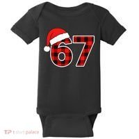 67 Meme Funny Christmas Red Plaid Xmas Slang Baby Bodysuit thumb 0
