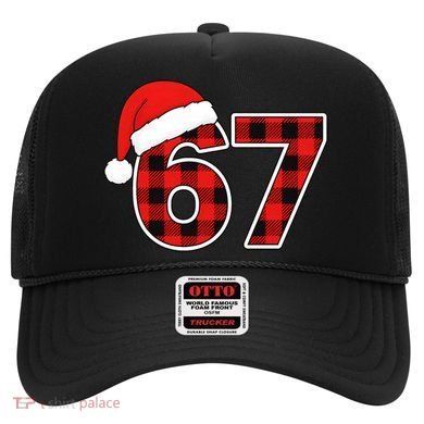 67 Meme Funny Christmas Red Plaid Xmas Slang Hat