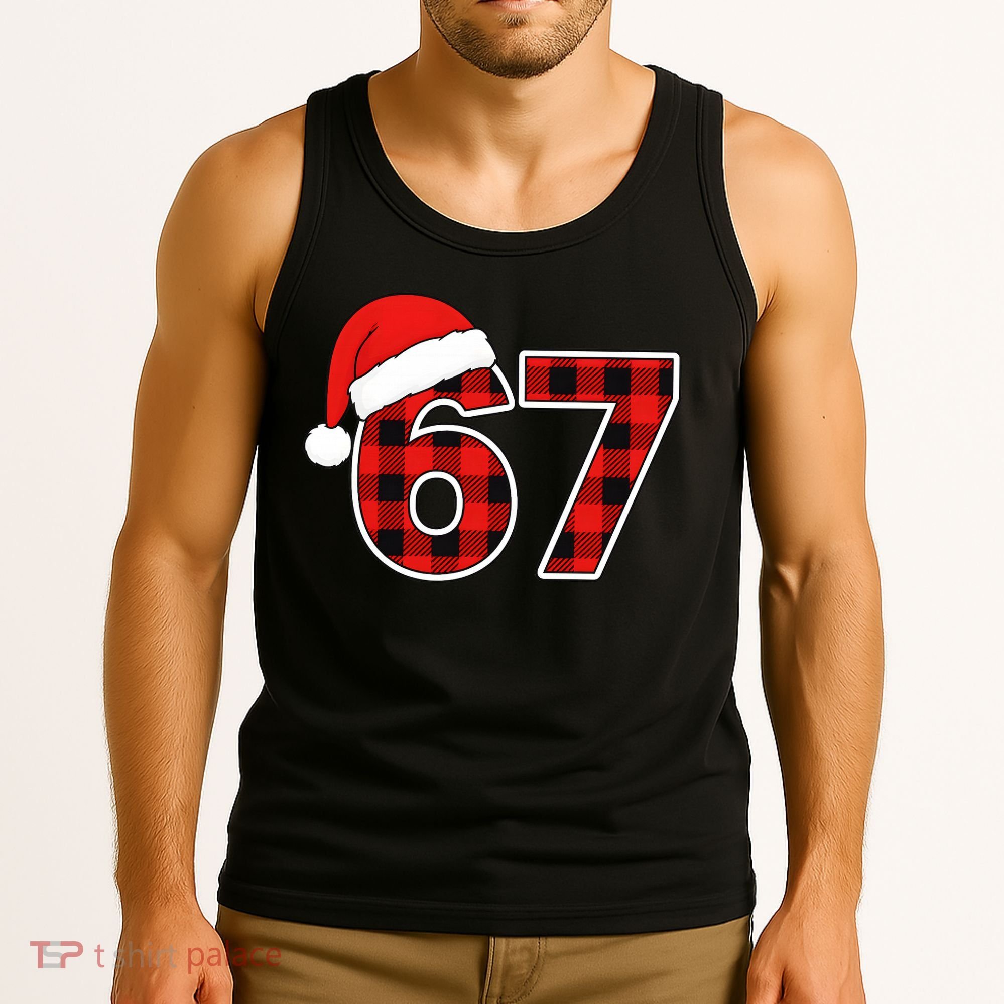 67 Meme Funny Christmas Red Plaid Xmas Slang Tank Top