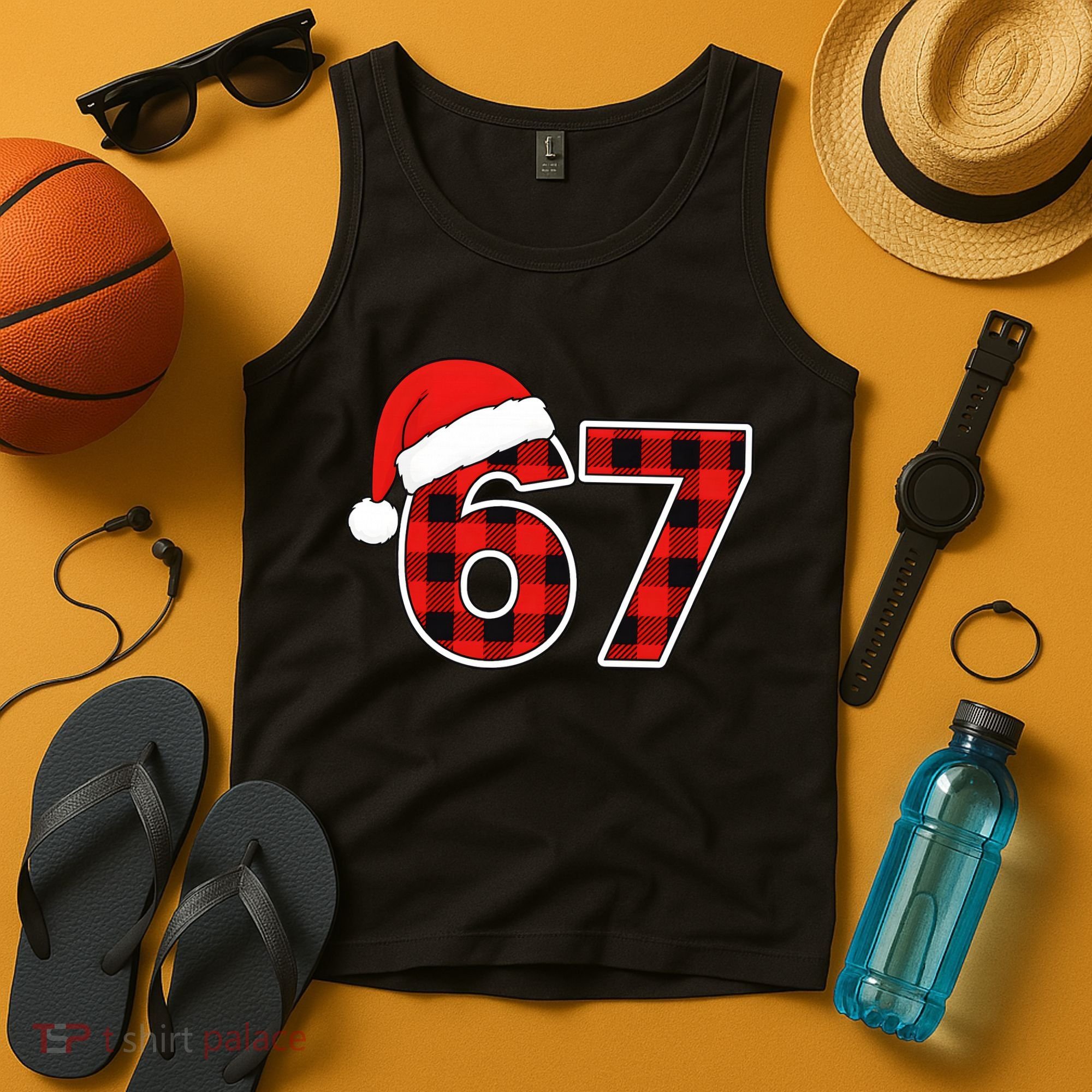 67 Meme Funny Christmas Red Plaid Xmas Slang Tank Top