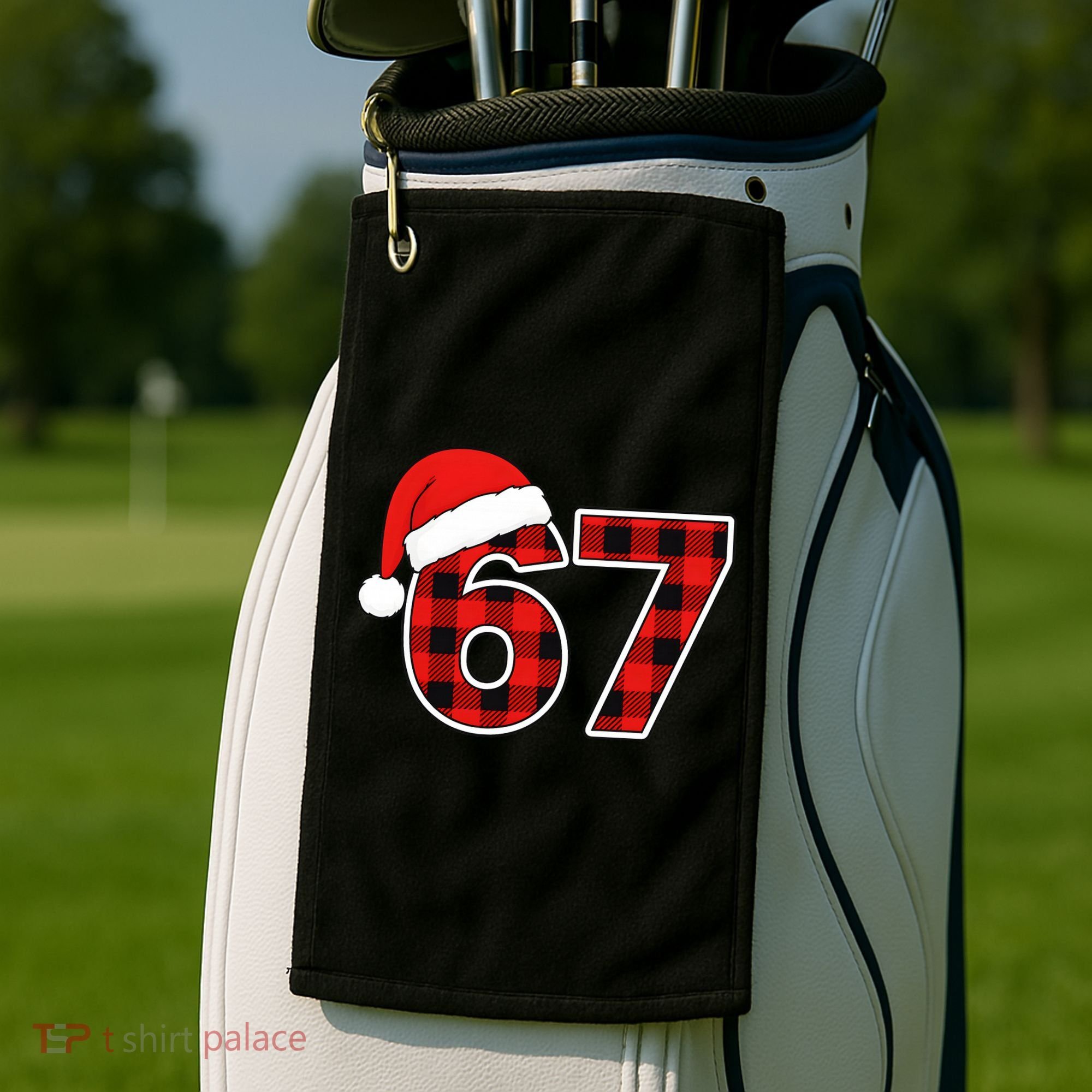 67 Meme Funny Christmas Red Plaid Xmas Slang Golf Towel