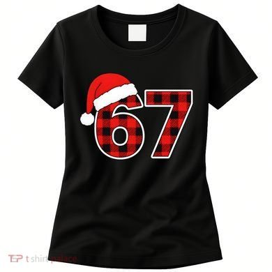 67 Meme Funny Christmas Red Plaid Xmas Slang Women's T-Shirt