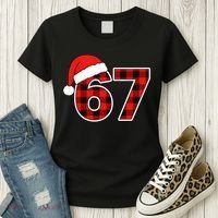 67 Meme Funny Christmas Red Plaid Xmas Slang Women's T-Shirt thumb 3