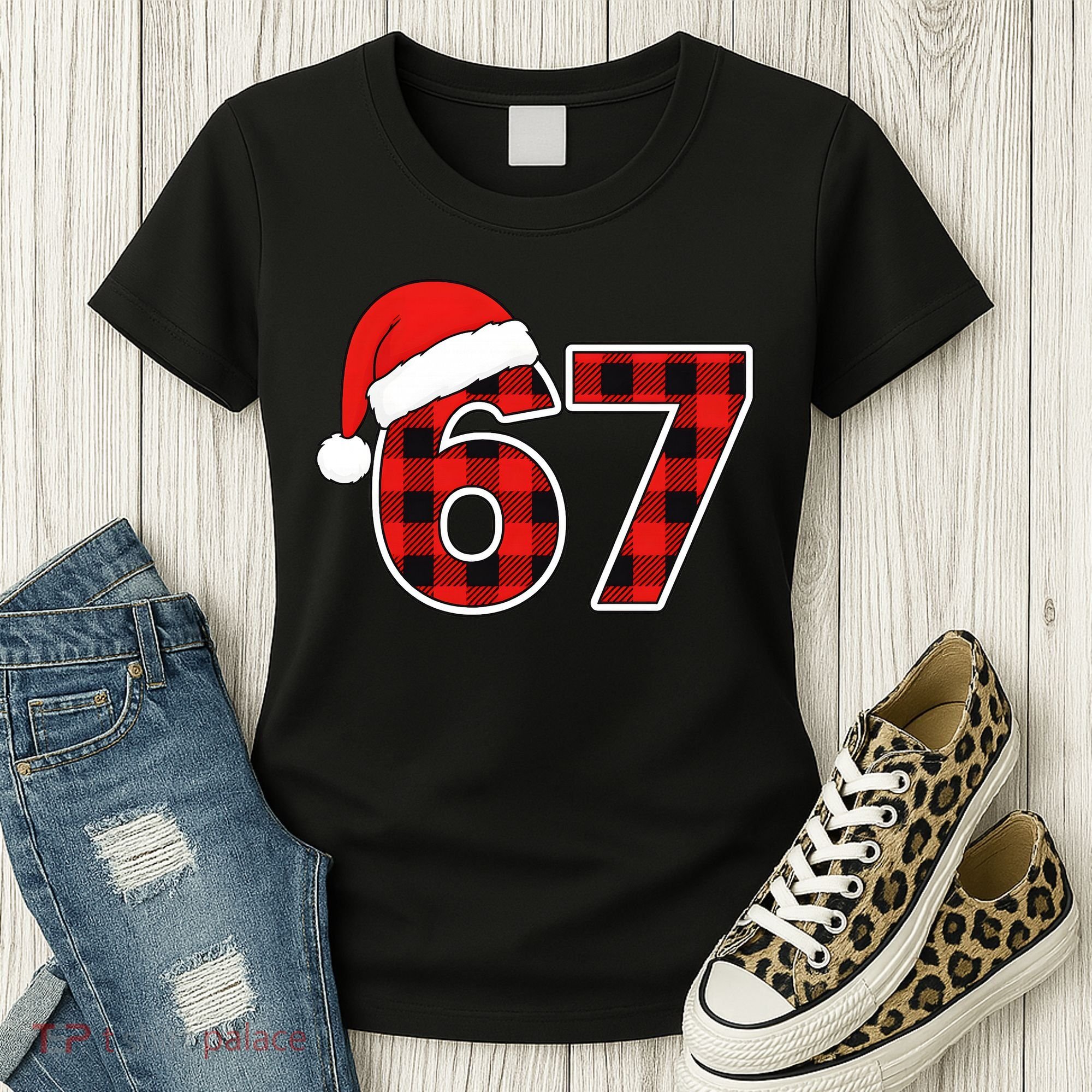 67 Meme Funny Christmas Red Plaid Xmas Slang Women's T-Shirt