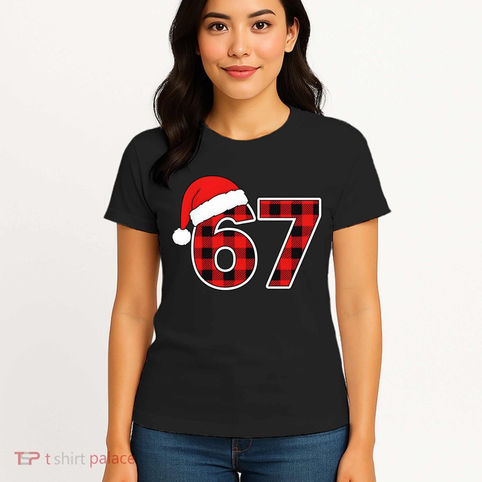 67 Meme Funny Christmas Red Plaid Xmas Slang Women's T-Shirt