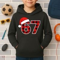 67 Meme Funny Christmas Red Plaid Xmas Slang Kids Hoodie thumb 2