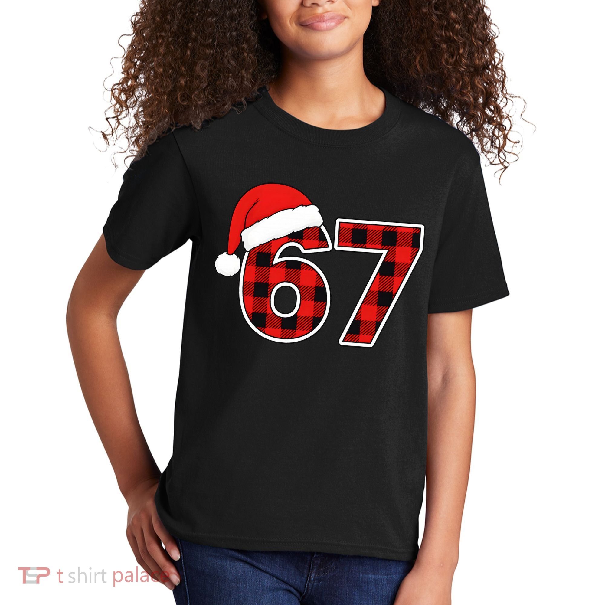 67 Meme Funny Christmas Red Plaid Xmas Slang Kids T-Shirt
