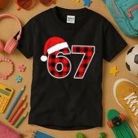 67 Meme Funny Christmas Red Plaid Xmas Slang Kids T-Shirt thumb 3