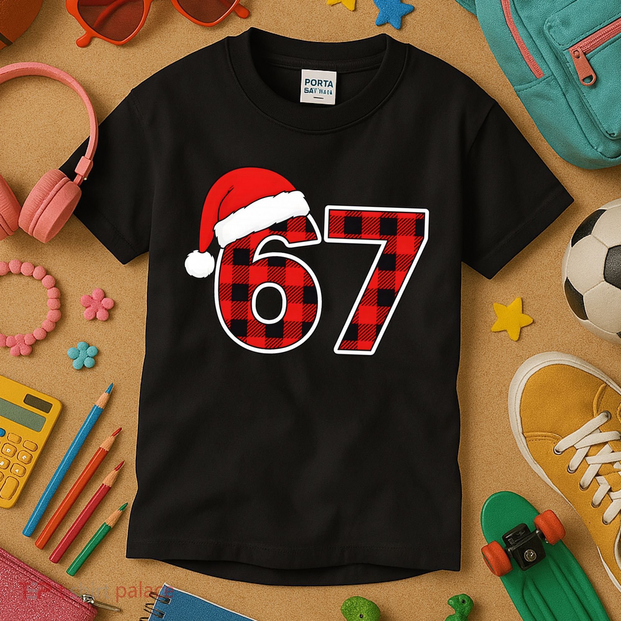 67 Meme Funny Christmas Red Plaid Xmas Slang Kids T-Shirt