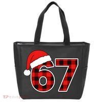 67 Meme Funny Christmas Red Plaid Xmas Slang Tote Bag thumb 0