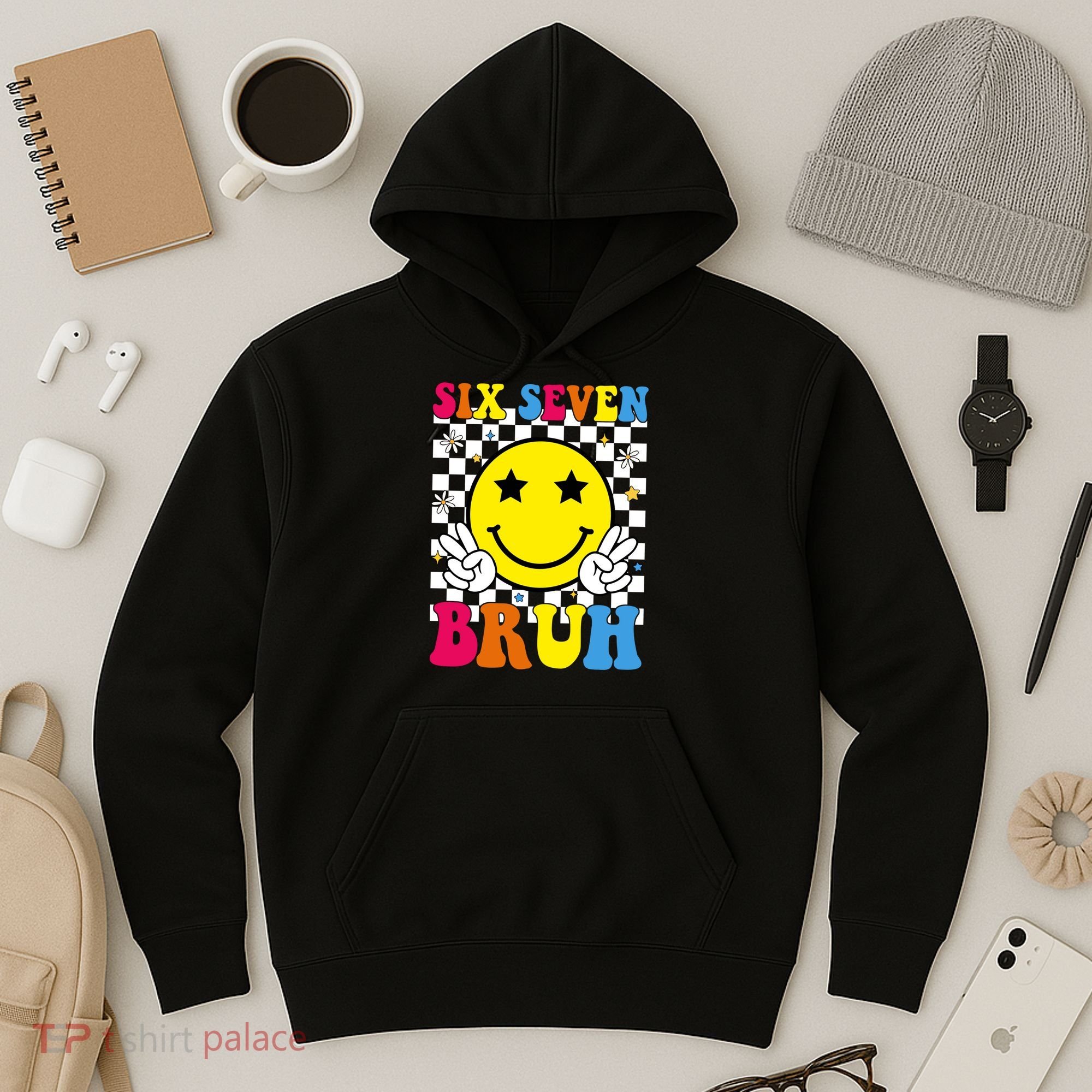 67 Meme Gen Alpha Slang 6-7 Six Seven Bruh Smile Face Hoodie