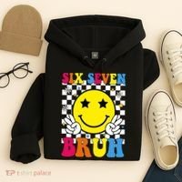 67 Meme Gen Alpha Slang 6-7 Six Seven Bruh Smile Face Hoodie thumb 4