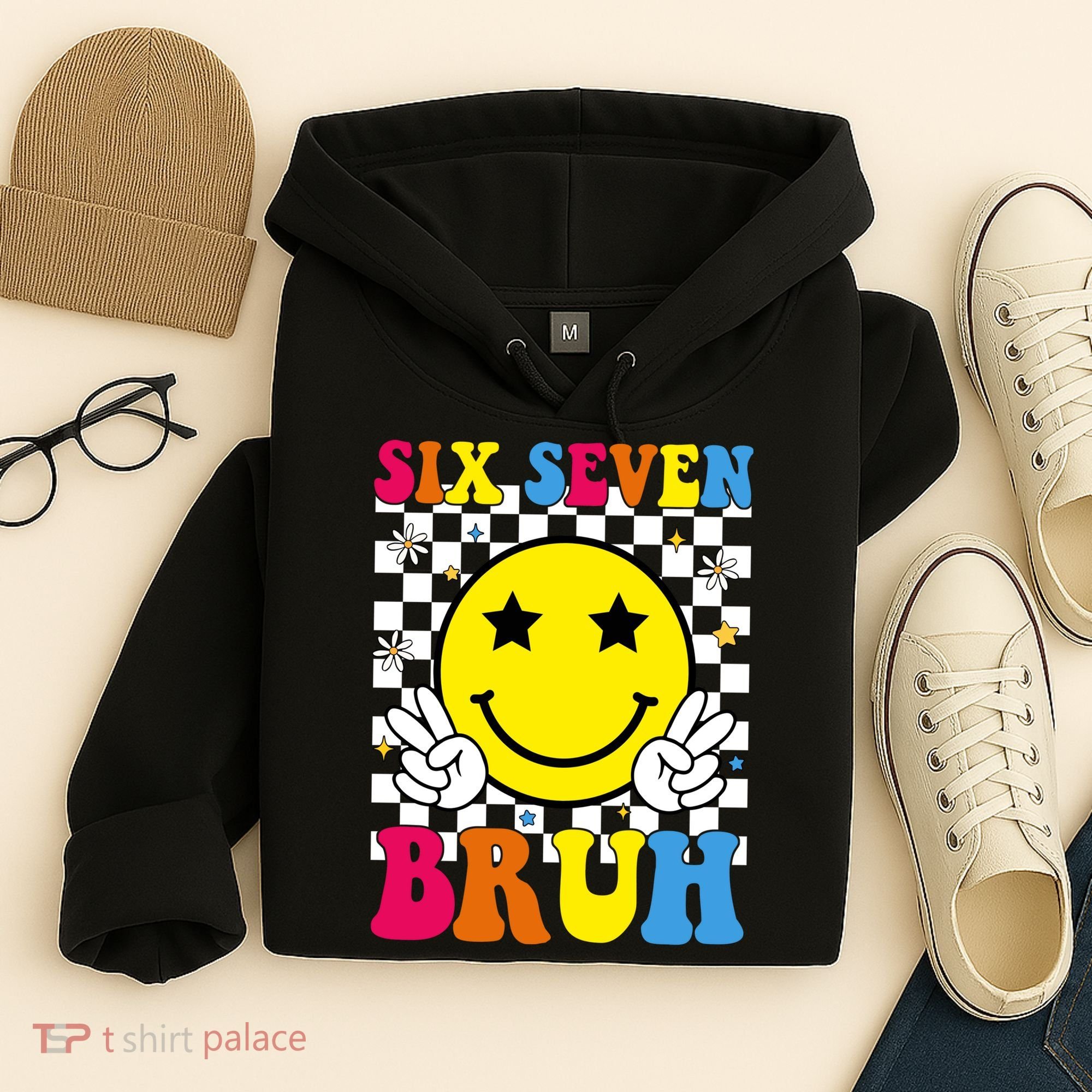 67 Meme Gen Alpha Slang 6-7 Six Seven Bruh Smile Face Hoodie