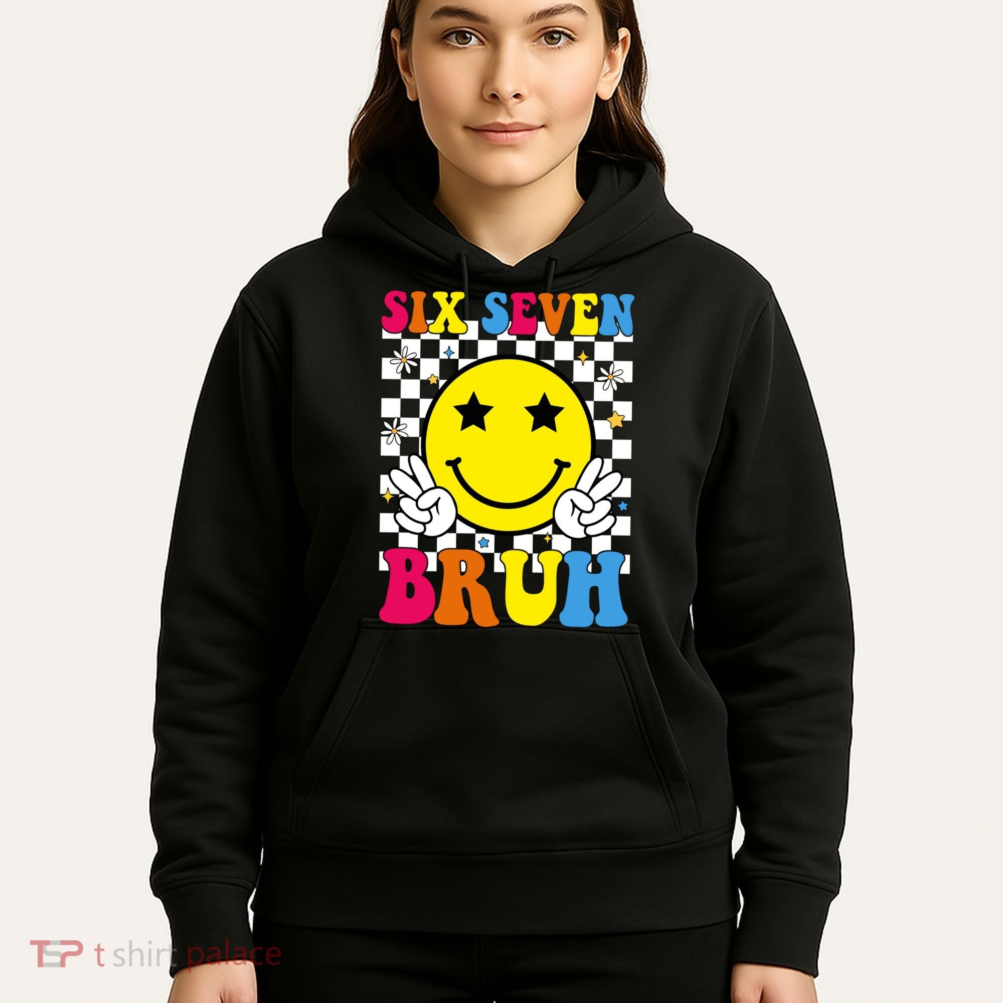 67 Meme Gen Alpha Slang 6-7 Six Seven Bruh Smile Face Hoodie