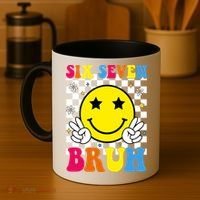 67 Meme Gen Alpha Slang 6-7 Six Seven Bruh Smile Face Coffee Mug thumb 4