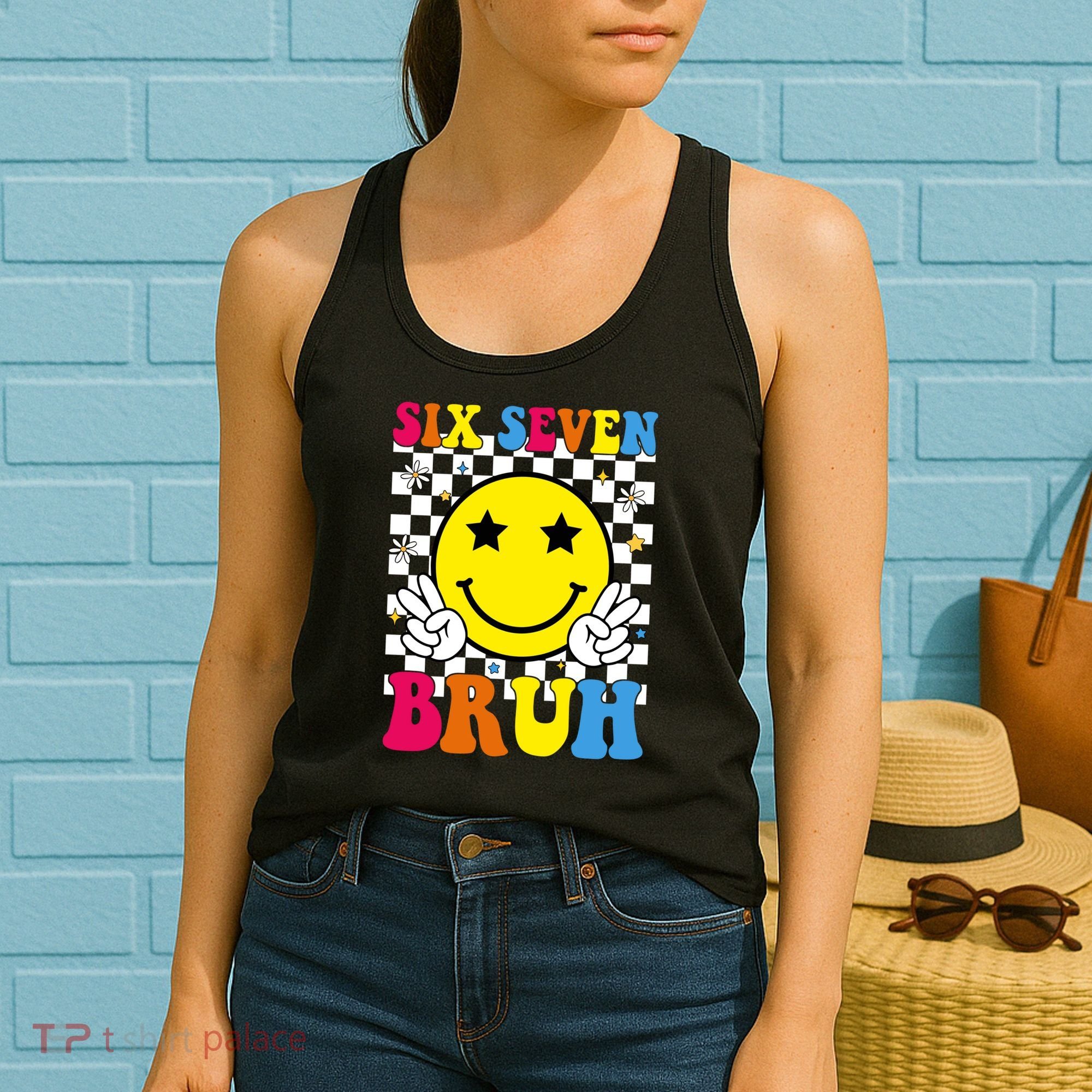 67 Meme Gen Alpha Slang 6-7 Six Seven Bruh Smile Face Women's Tank Top