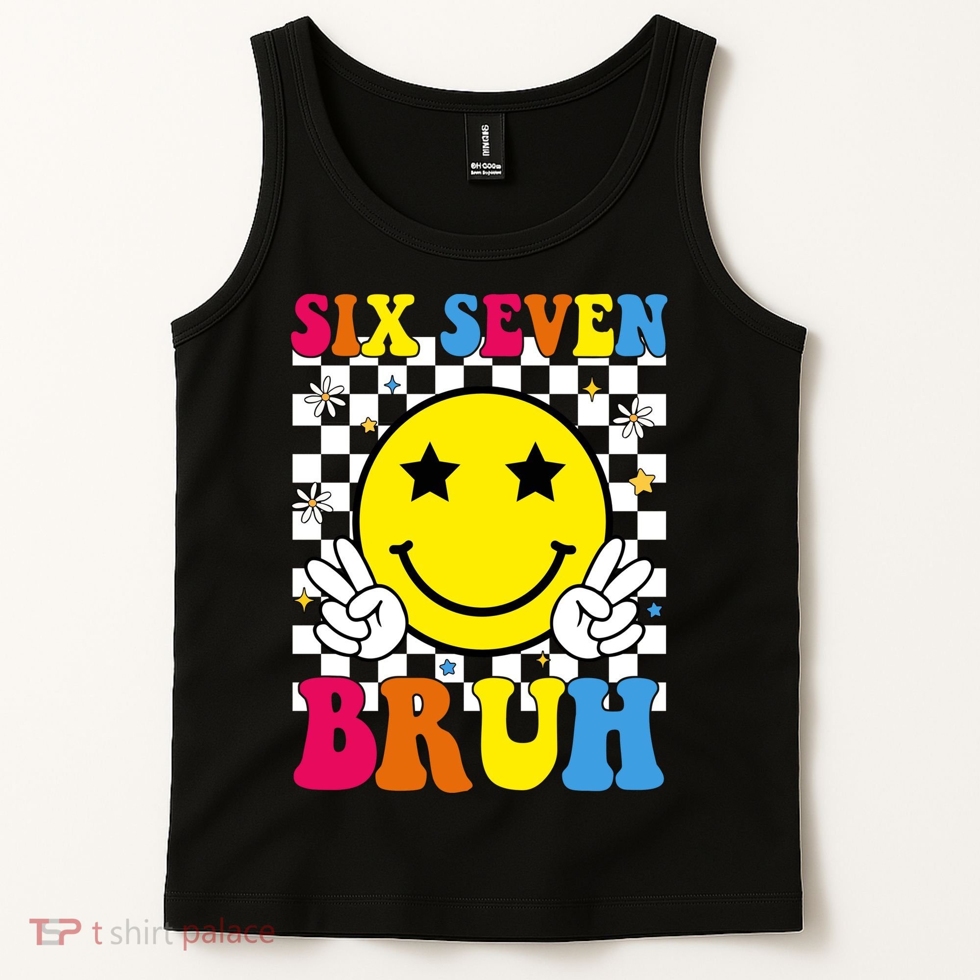 67 Meme Gen Alpha Slang 6-7 Six Seven Bruh Smile Face Tank Top