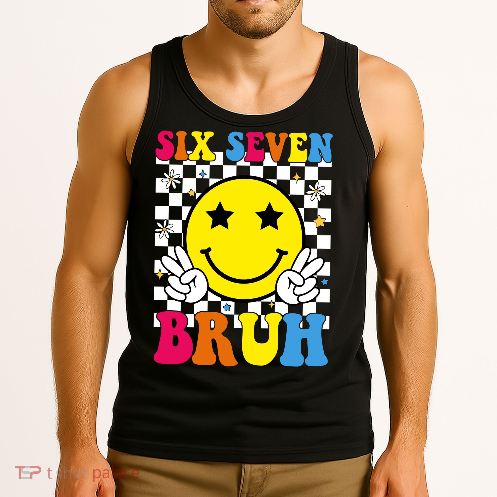 67 Meme Gen Alpha Slang 6-7 Six Seven Bruh Smile Face Tank Top