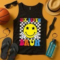 67 Meme Gen Alpha Slang 6-7 Six Seven Bruh Smile Face Tank Top thumb 4