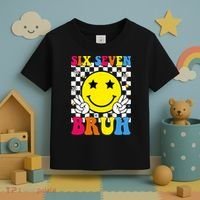 67 Meme Gen Alpha Slang 6-7 Six Seven Bruh Smile Face Toddler T-Shirt thumb 3