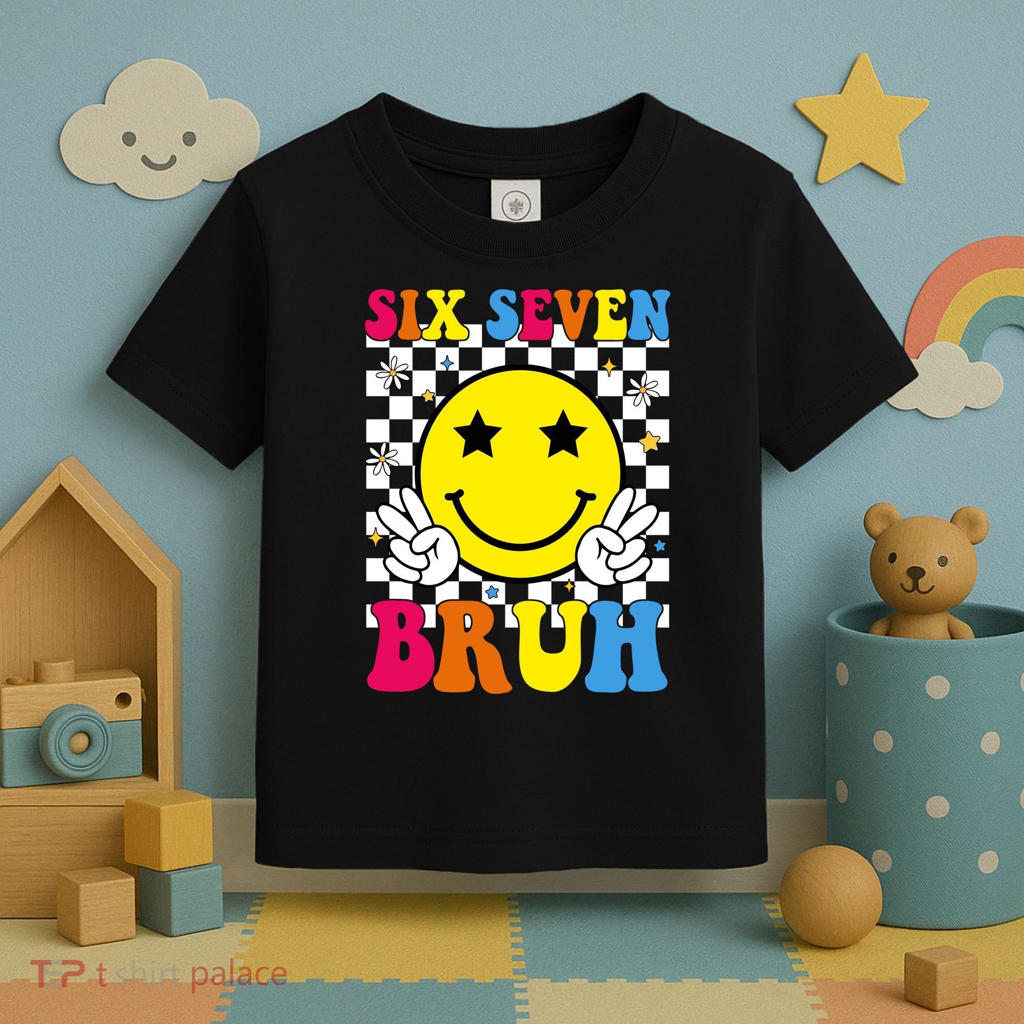 67 Meme Gen Alpha Slang 6-7 Six Seven Bruh Smile Face Toddler T-Shirt