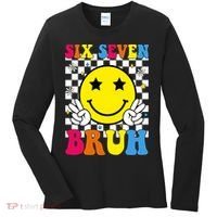 67 Meme Gen Alpha Slang 6-7 Six Seven Bruh Smile Face Women's Long Sleeve Shirt thumb 0