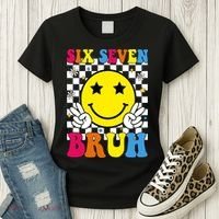 67 Meme Gen Alpha Slang 6-7 Six Seven Bruh Smile Face Women's T-Shirt thumb 3