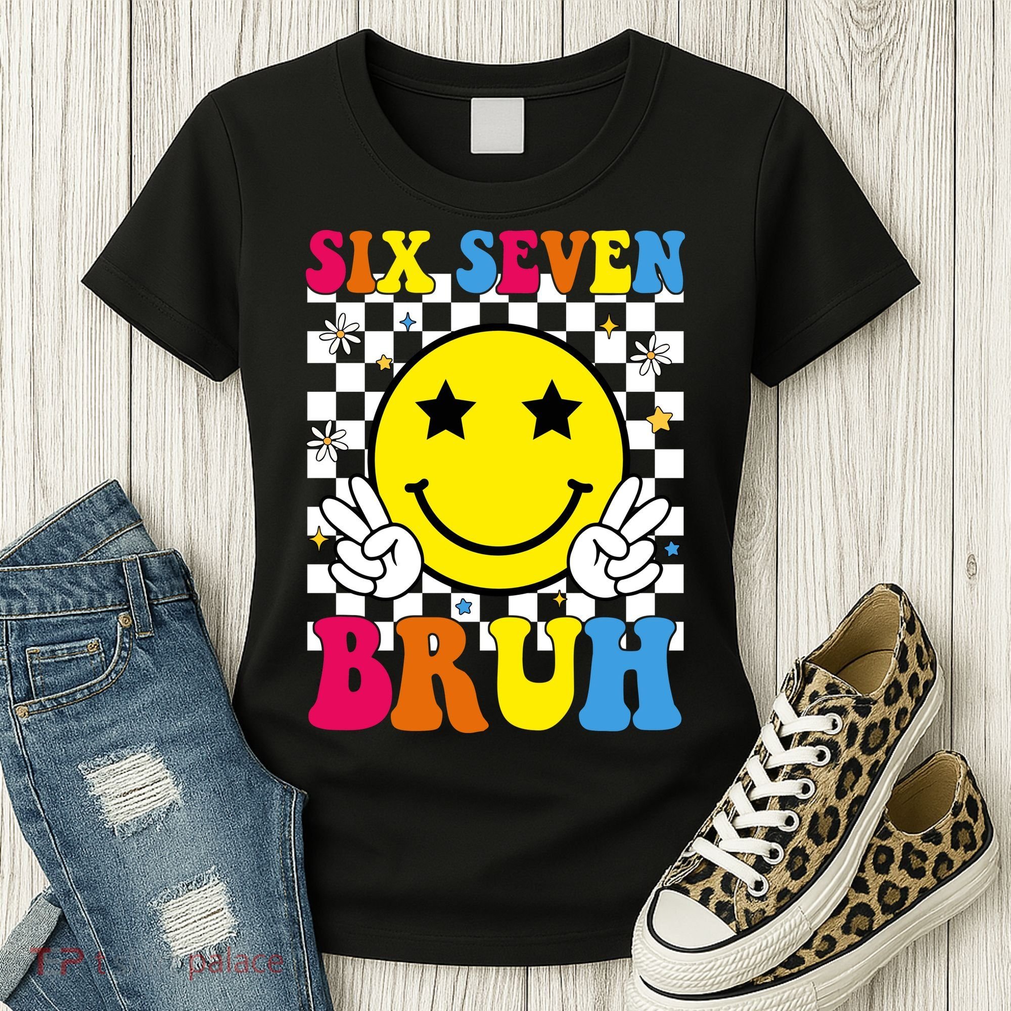 67 Meme Gen Alpha Slang 6-7 Six Seven Bruh Smile Face Women's T-Shirt