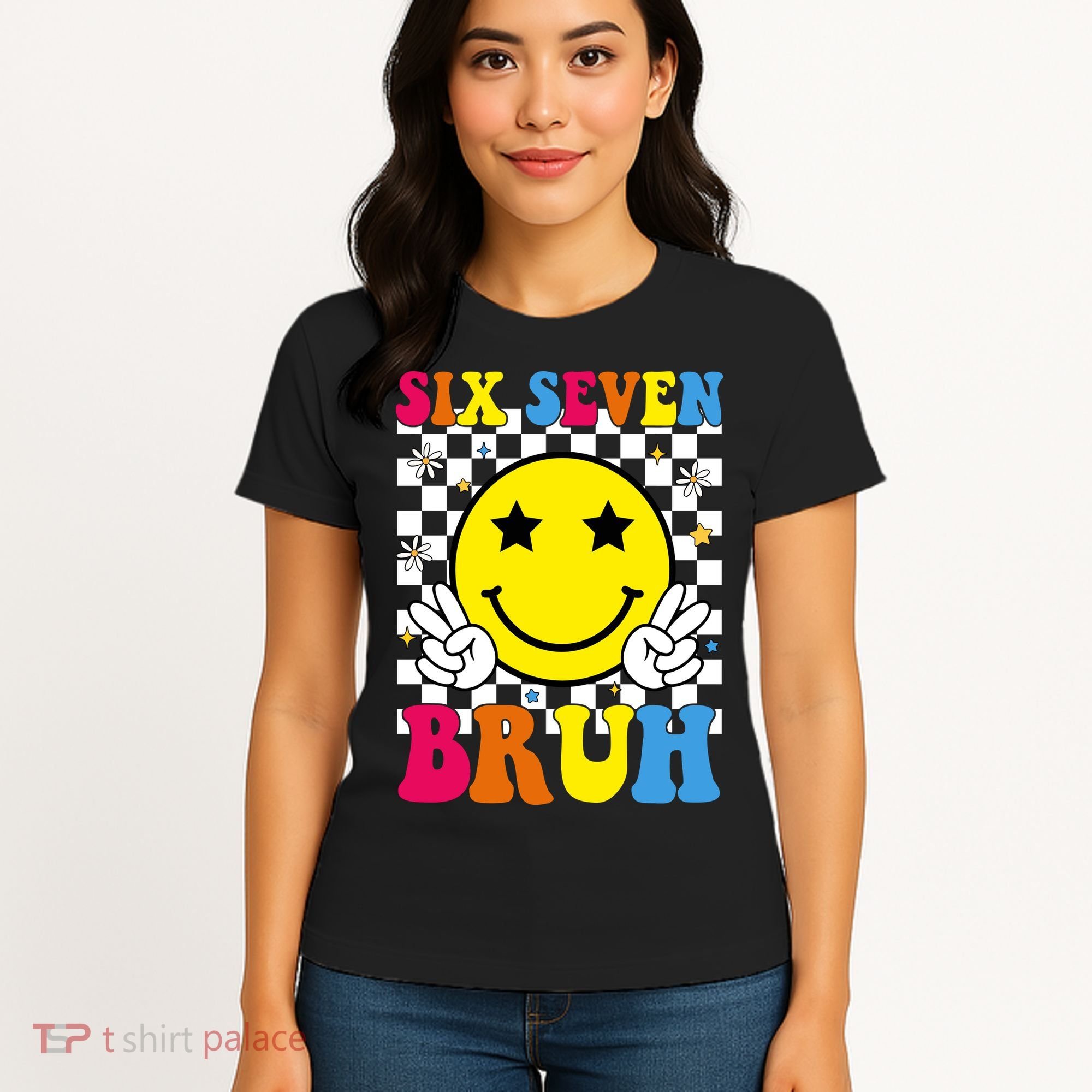 67 Meme Gen Alpha Slang 6-7 Six Seven Bruh Smile Face Women's T-Shirt