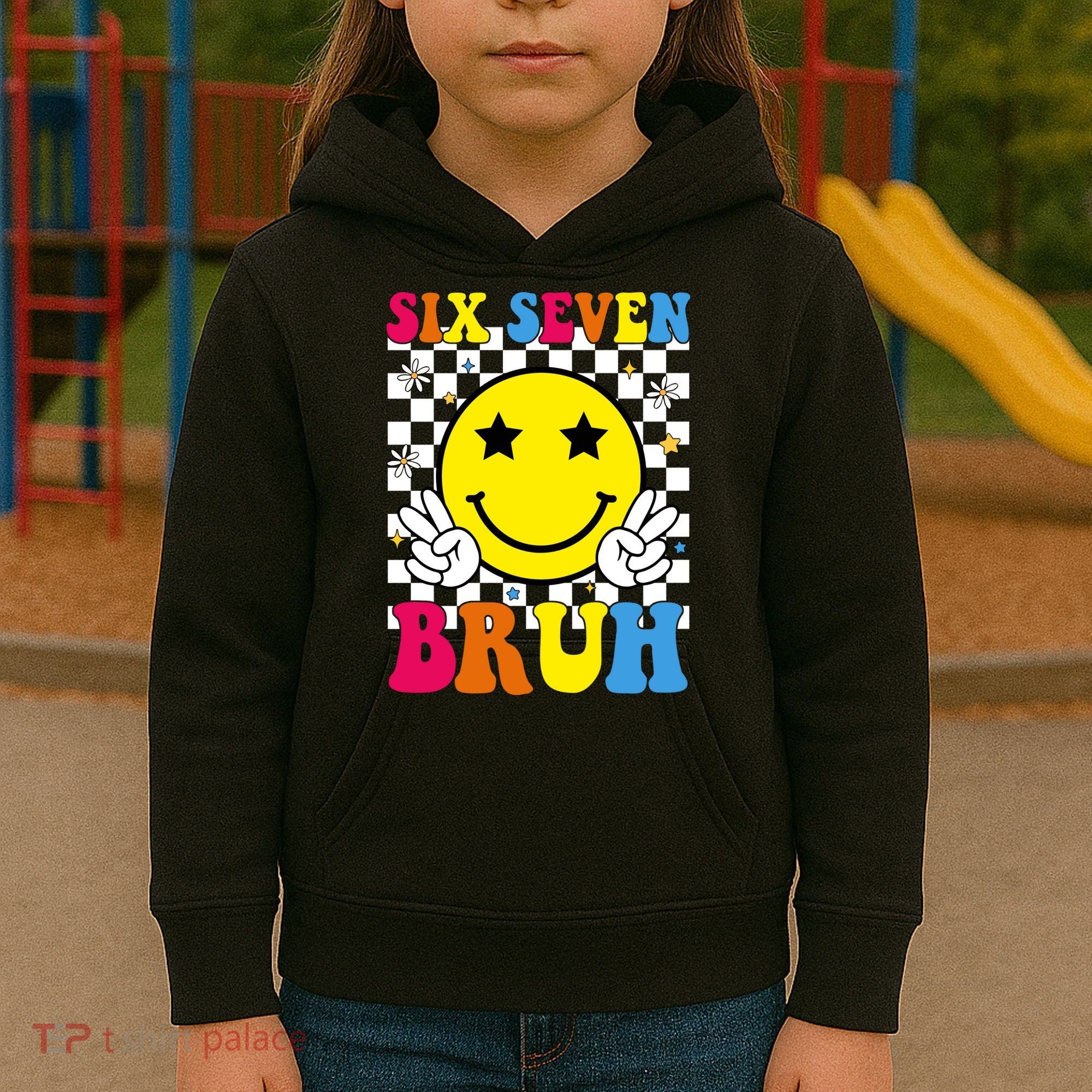67 Meme Gen Alpha Slang 6-7 Six Seven Bruh Smile Face Kids Hoodie