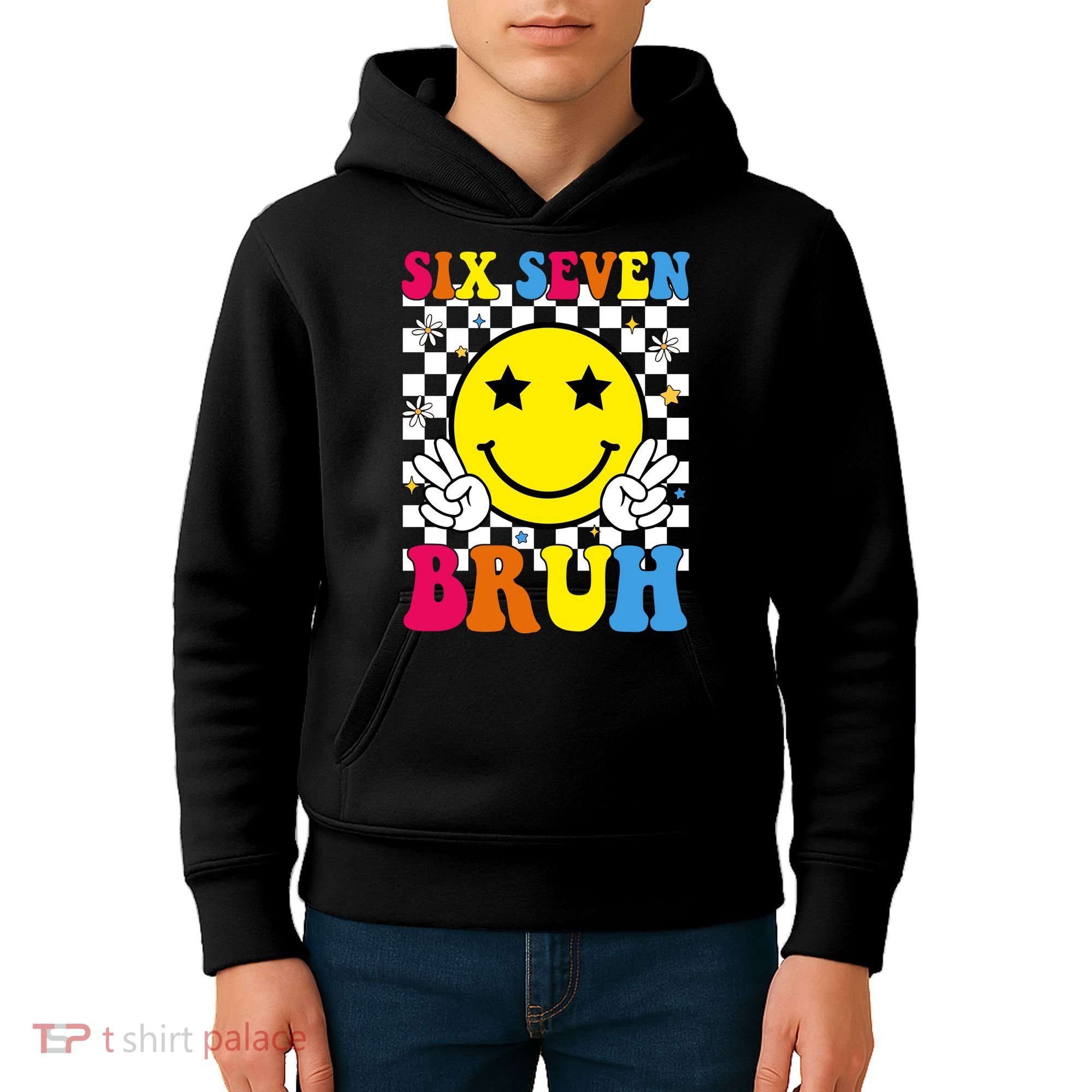 67 Meme Gen Alpha Slang 6-7 Six Seven Bruh Smile Face Kids Hoodie