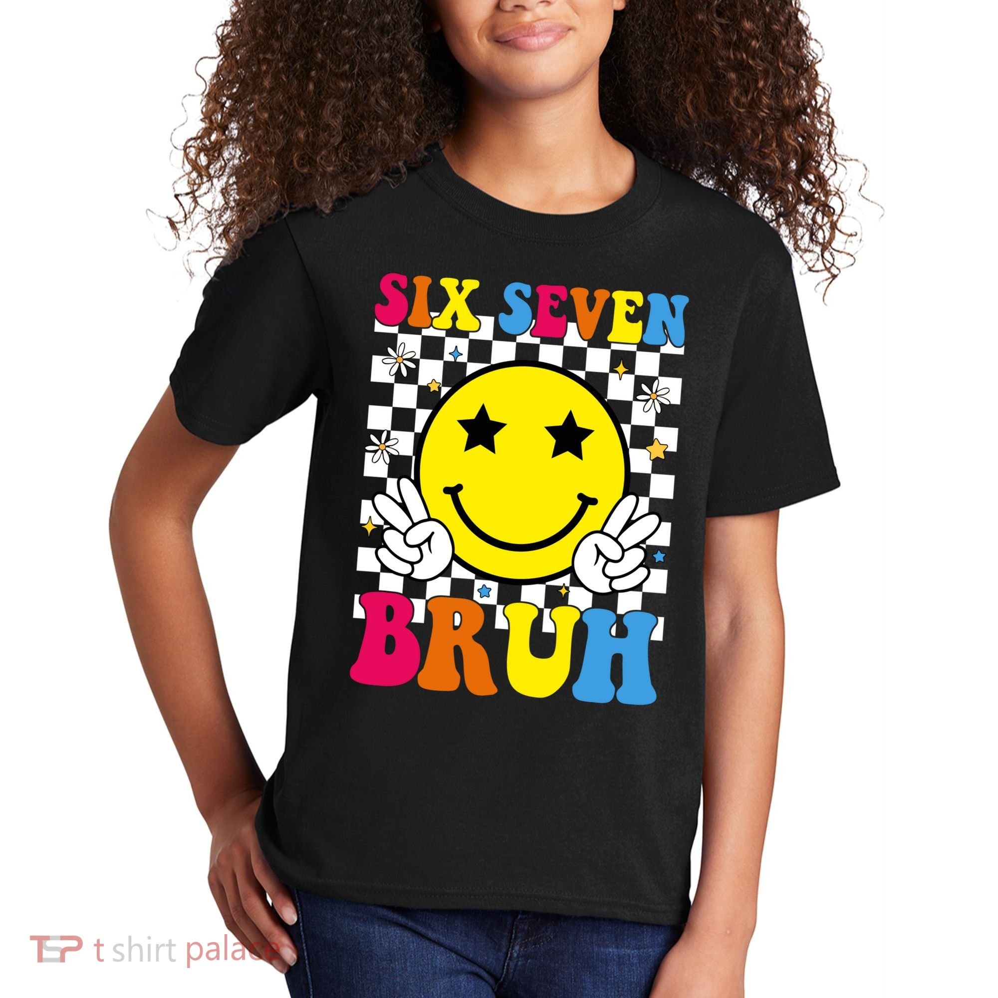 67 Meme Gen Alpha Slang 6-7 Six Seven Bruh Smile Face Kids T-Shirt