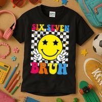 67 Meme Gen Alpha Slang 6-7 Six Seven Bruh Smile Face Kids T-Shirt thumb 3