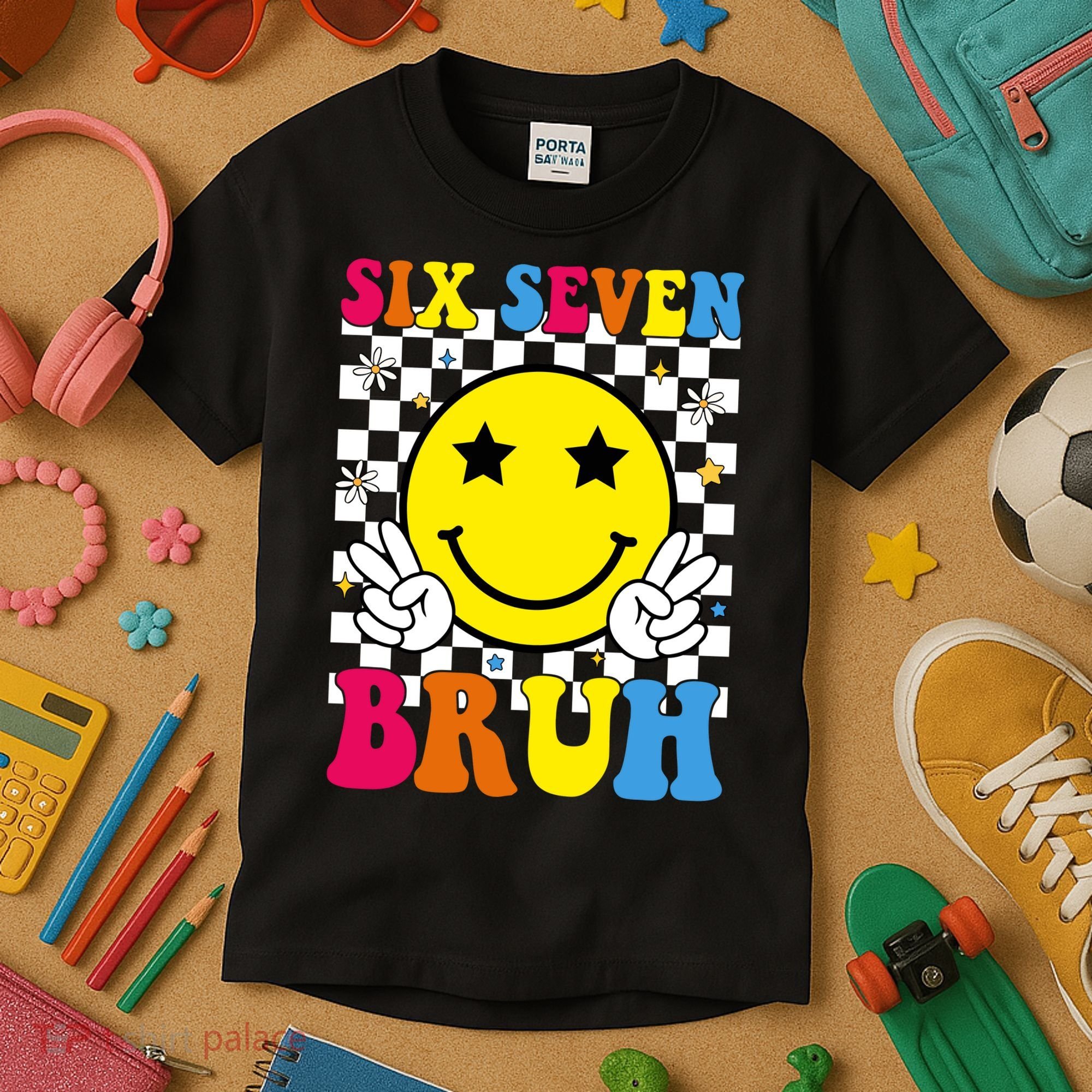 67 Meme Gen Alpha Slang 6-7 Six Seven Bruh Smile Face Kids T-Shirt